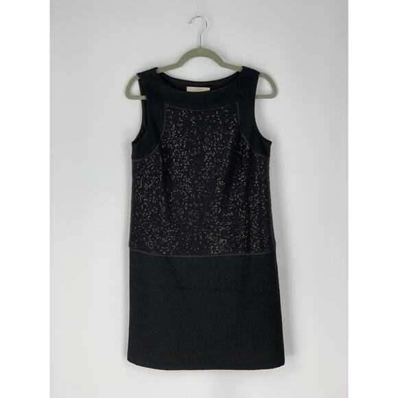Loft Sequin Shift Dress Womens Size 6 Wool Blend Grey Black Sleeveless - Picture 1 of 9